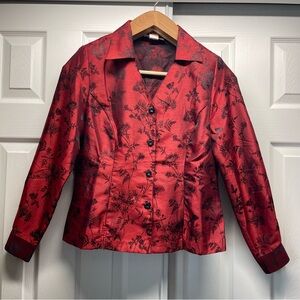 Vintage DressBarn Red Floral Blazer Feminine Tailored Fit Pointed Collar Size M